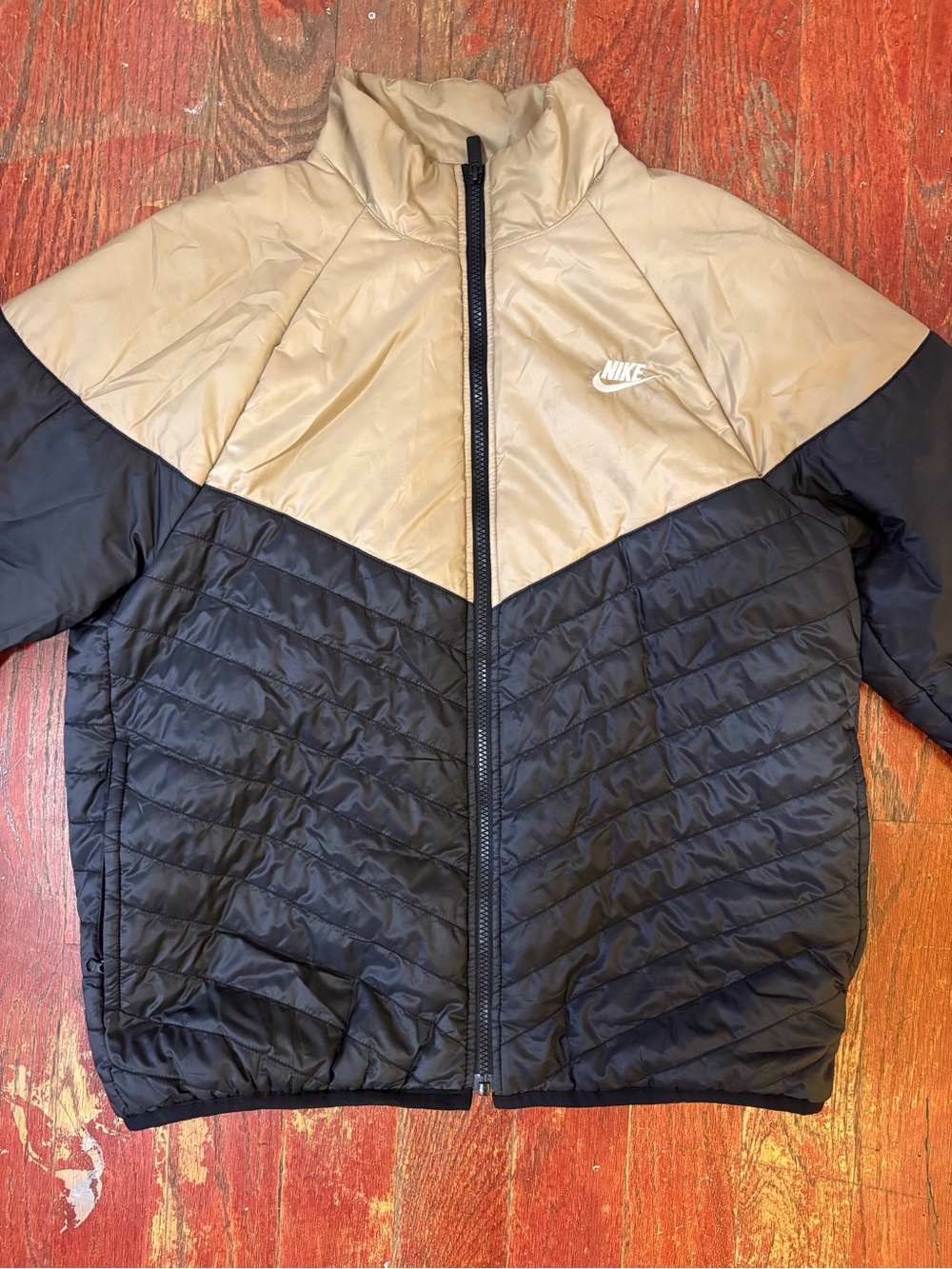 Nike Colorblock Quilted Jacket in Tan and Black